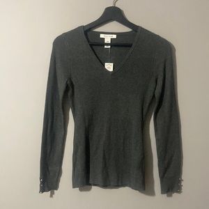 WHBM gray V neck fitted sweater